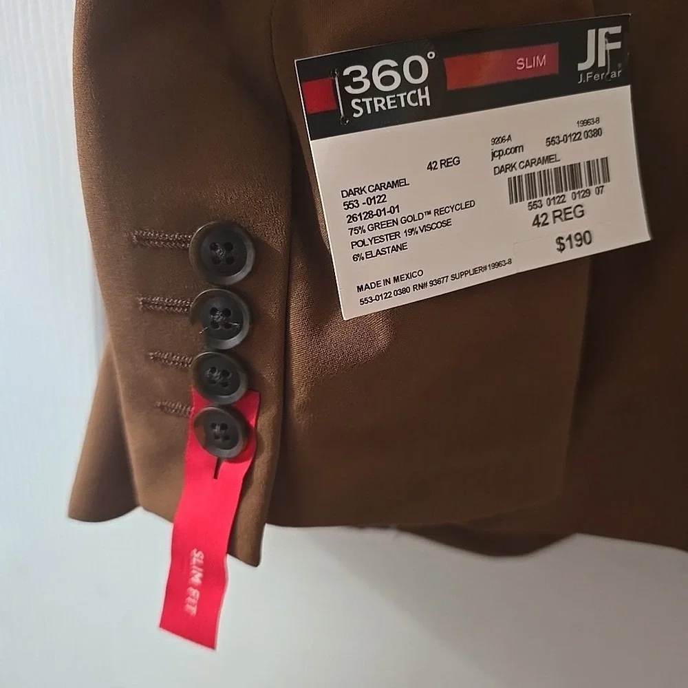 J Ferrar‎ Slim Fit 360 Stretch Knit Sport Coat Blazer Jacket English Toffee 42R